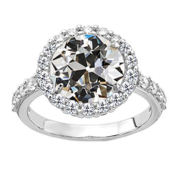 Artisanal Coussin Antique Diamant Fin Bague de Fiançailles Halo