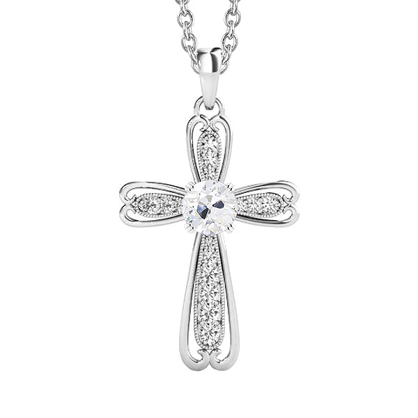 Pendentif Or Blanc 14 Carats avec Diamant – vue principale