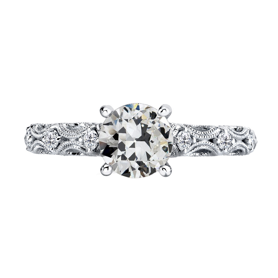 Diamant Coussin Antique Bague Solitaire avec Accents en Or Blanc 14 Carats – vue principale