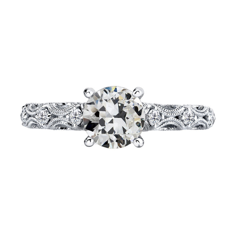 Diamant Coussin Antique Bague Solitaire avec Accents en Or Blanc 14 Carats – vue principale