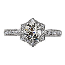Coussin Antique Diamant Fin Bague Halo – 4 carats en Or 14K Blanc