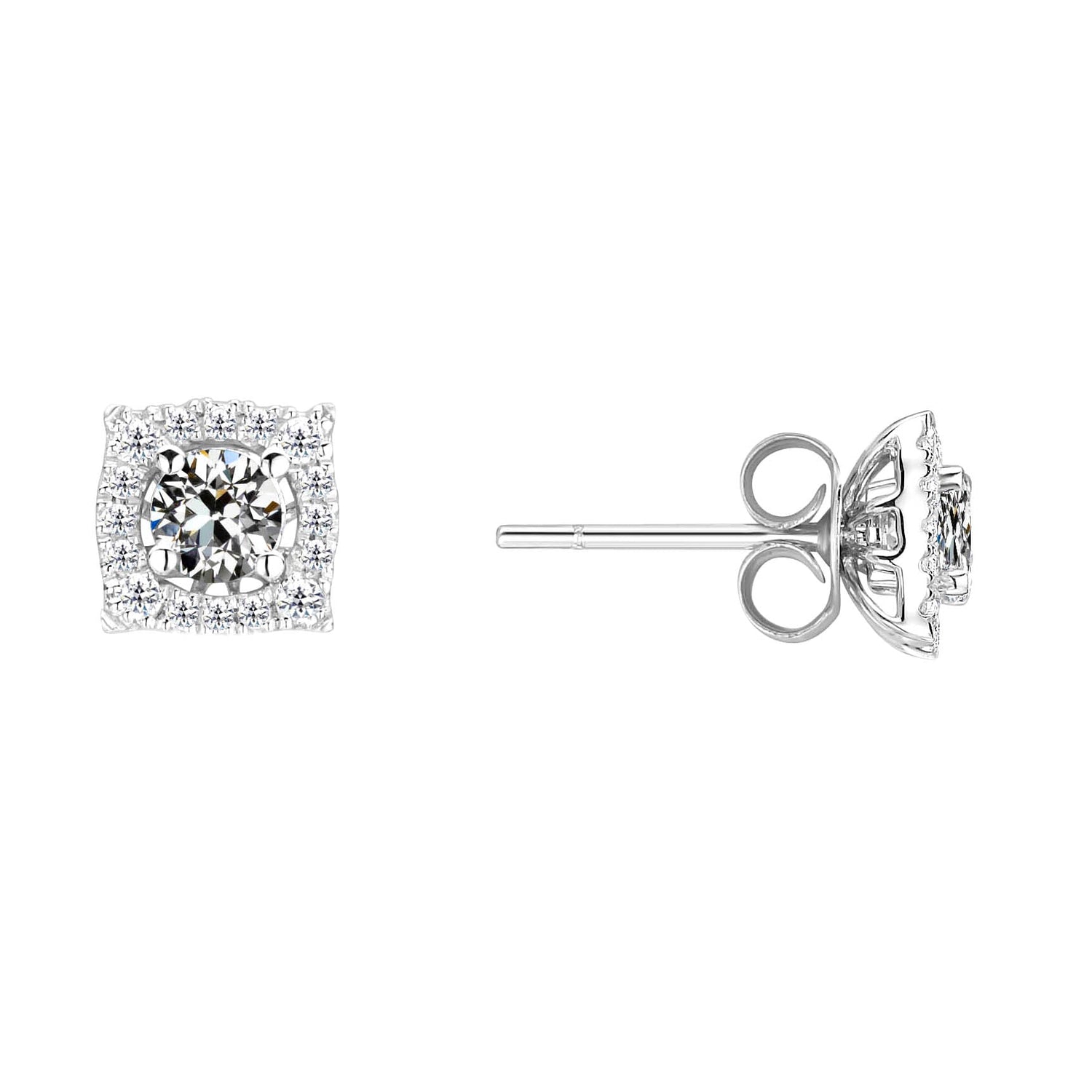 Diamant Coussin Antique Boucles d'Oreilles en Or Blanc 14 Carats – vue principale