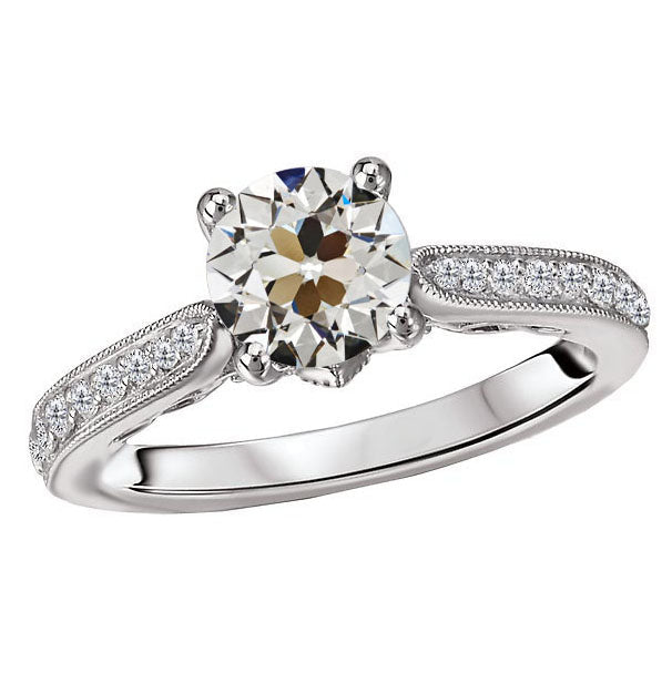 Coussin Antique Diamant Fin bague en Or 14K Blanc – vue principale