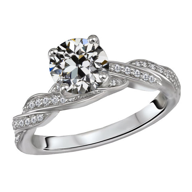 Diamant Coussin Antique Anniversary Ring en Or 14K Blanc – vue principale