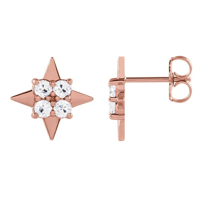 Brillant Taille Old Mine Puces d'Oreilles en Or 14K Rose – vue de face
