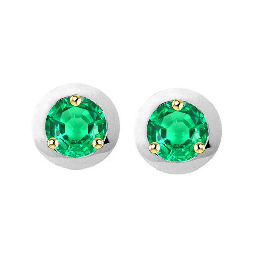 Émeraude Taille Brillant Gemstone Earring en Or Bicolore 14 Carats – vue principale