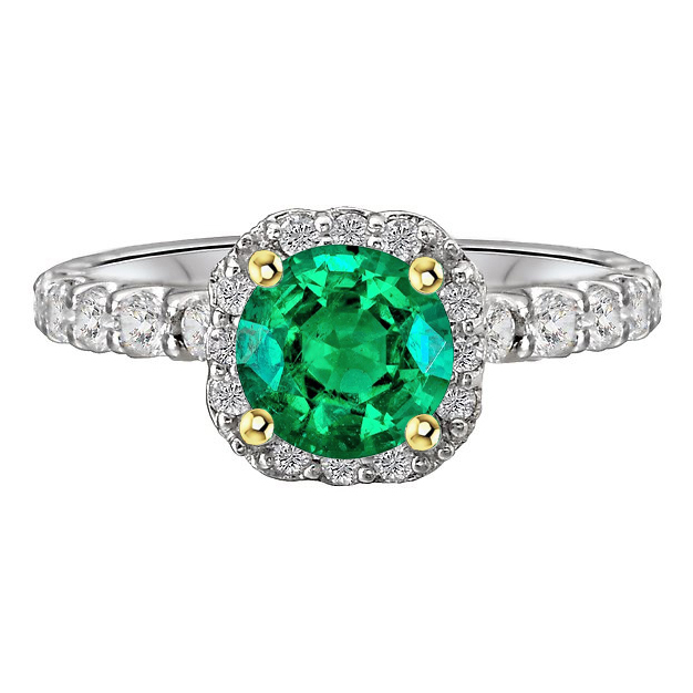 Émeraude Taille Brillant Bague Pierre Précieuse en Or Deux Tons 14 Carats – vue principale