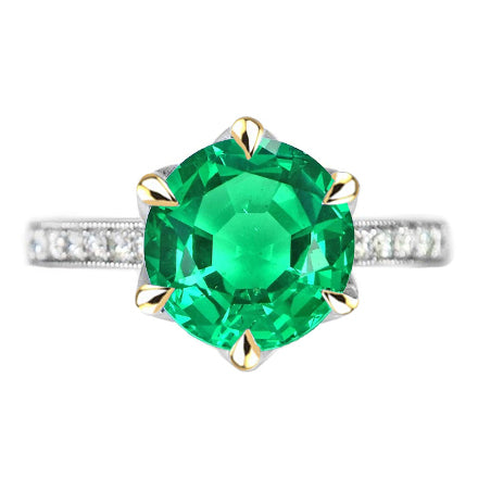 Artisanal Émeraude Bague avec Gemme 3 carats – vue principale