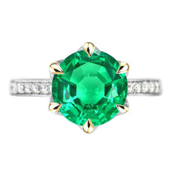 Pavé Bague avec Gemme – Émeraude 3 carats Or 14K Bicolore