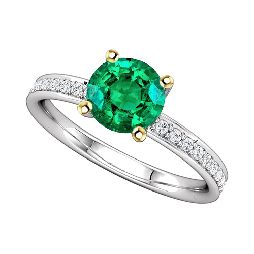 Taille Ronde Émeraude bague en Or Deux Tons 14 Carats – vue principale