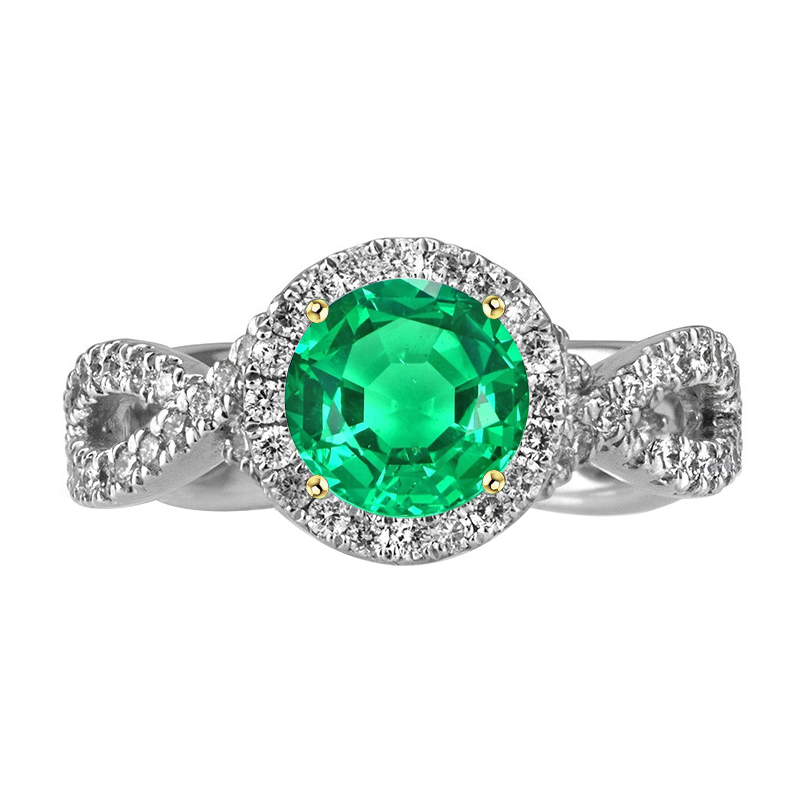 Taille Ronde Émeraude bague en Or Deux Tons 14 Carats – vue principale