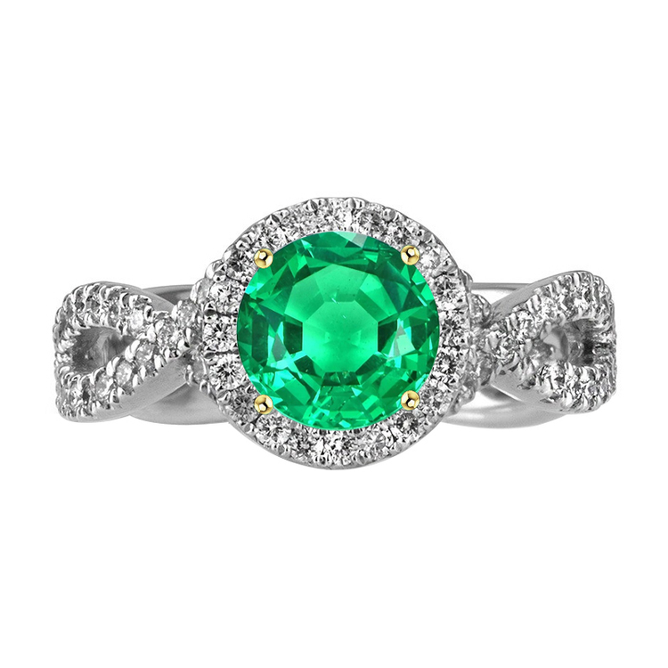 Taille Ronde Émeraude bague en Or Deux Tons 14 Carats – vue principale