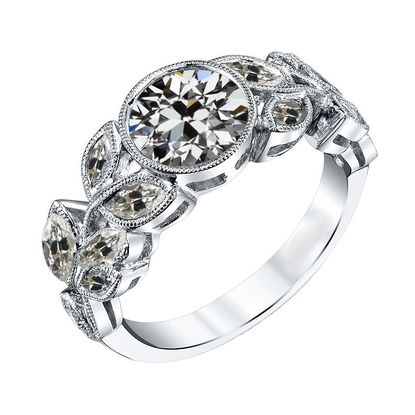 Diamant Taille Old Mine Bague de Demande en Or Blanc 14 Carats – vue principale