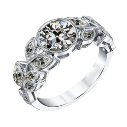 Or Blanc 14 Carats Milgrain Diamant Bague de Demande 2 carats