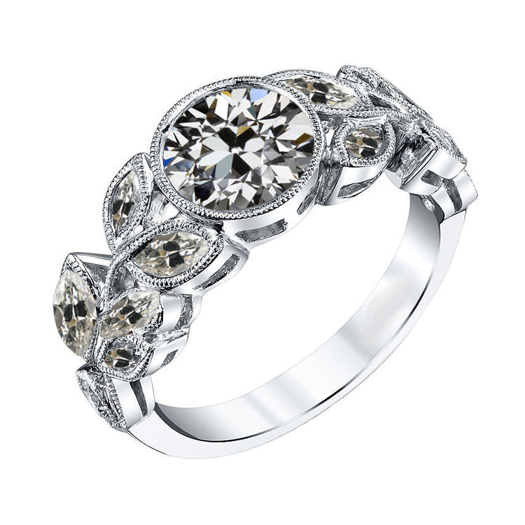 Diamant Taille Old Mine Bague de Demande en Or Blanc 14 Carats – vue principale