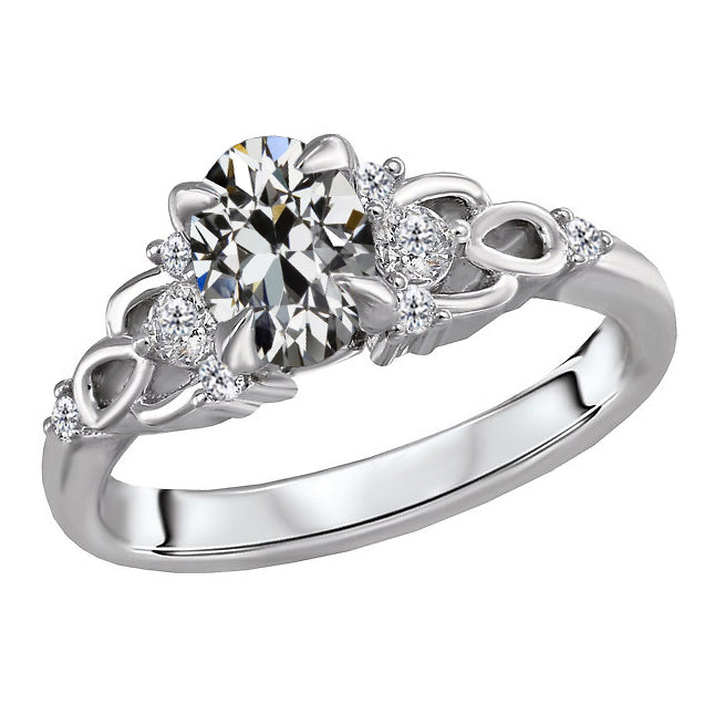 Taille Old Mine Diamant Fin bague en Or 14K Blanc – vue principale