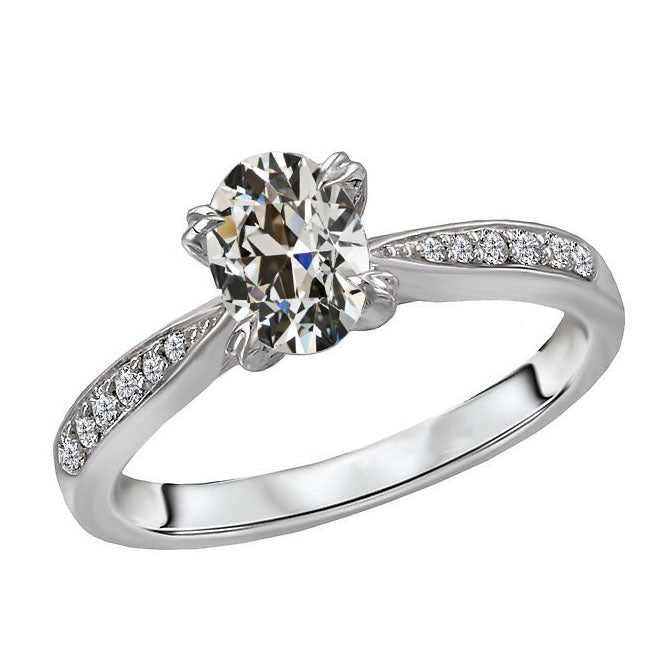 Taille Old Mine Diamant Fin bague en Or Blanc 14 Carats – vue principale