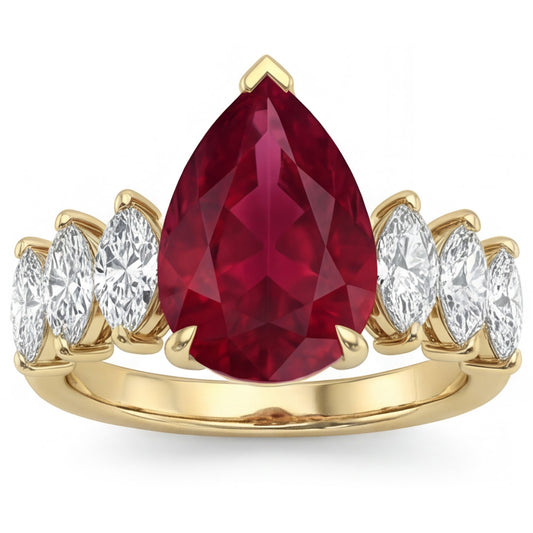 Rubis Sang de Pigeon Pureté VVS Bague Trilogie – 4 carats en Or