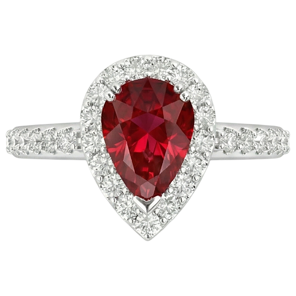 Rubis taille poire avec bague en diamant en or blanc 14K Bijoux 2.5 Ct.
