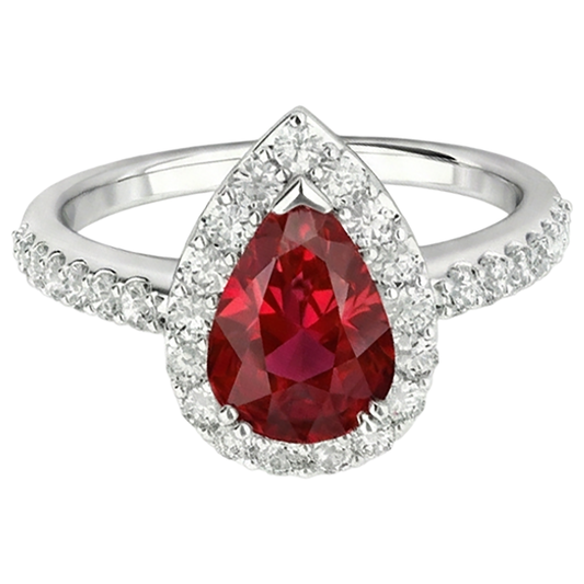 Rubis taille poire avec bague en diamant en or blanc 14K Bijoux 2.5 Ct.