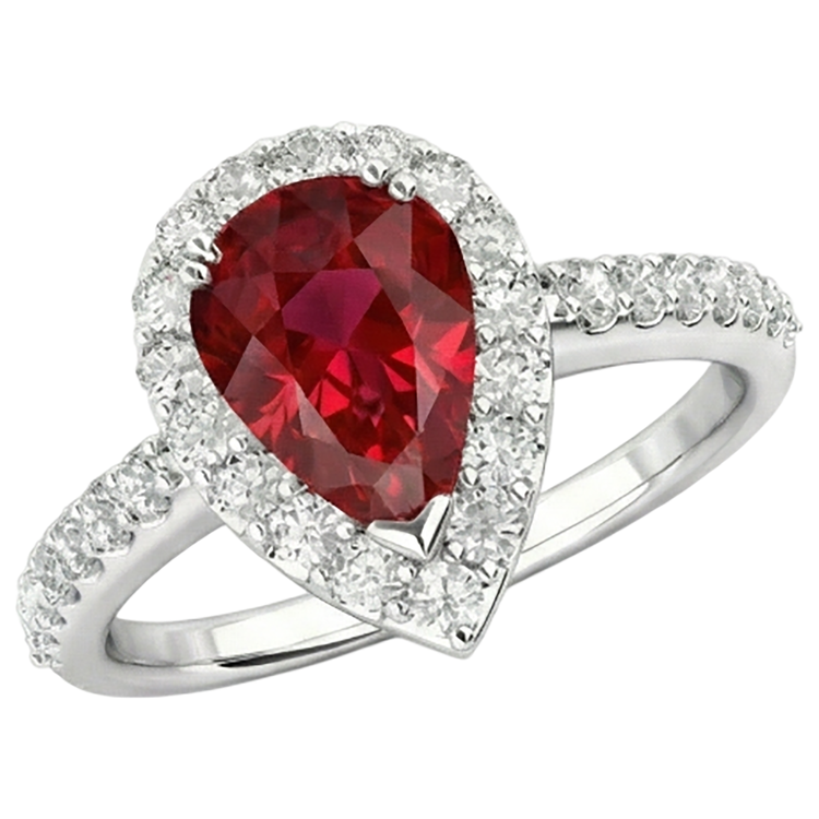 Rubis taille poire avec bague en diamant en or blanc 14K Bijoux 2.5 Ct.