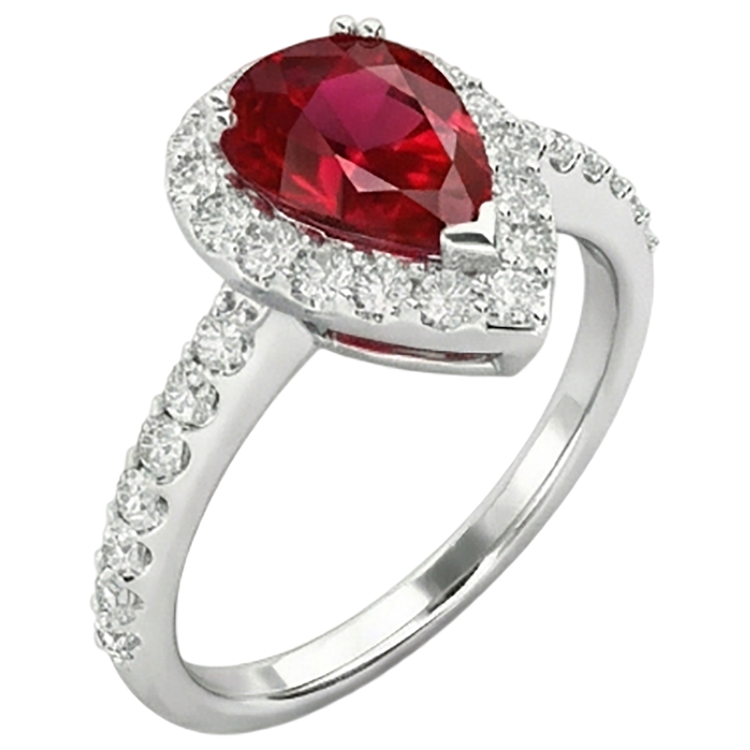Rubis taille poire avec bague en diamant en or blanc 14K Bijoux 2.5 Ct.