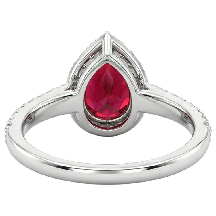 Rubis taille poire avec bague en diamant en or blanc 14K Bijoux 2.5 Ct.