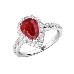 Rubis taille poire avec bague en diamant en or blanc 14K Bijoux 2.5 Ct.