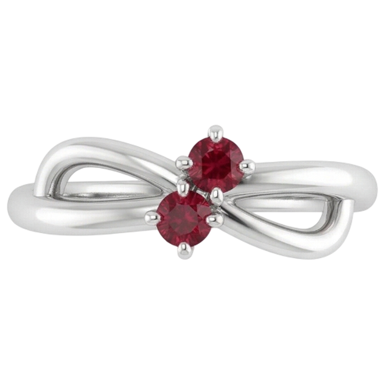 Ruby Stone Promesse Bague Ruban Tige Style Or Blanc 14K 0.50 Carats