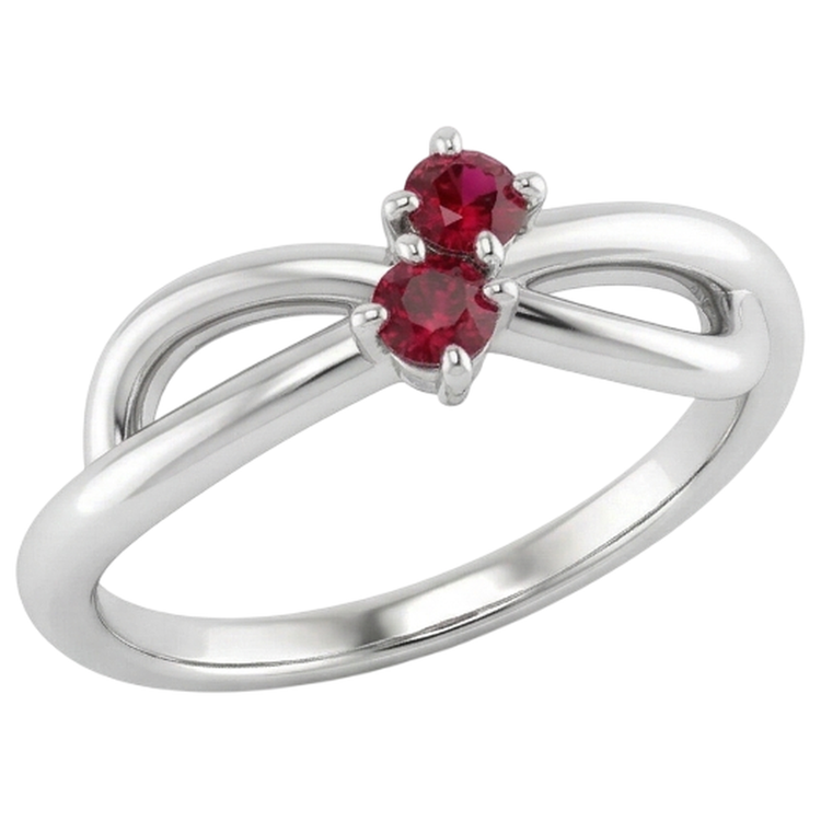 Ruby Stone Promesse Bague Ruban Tige Style Or Blanc 14K 0.50 Carats