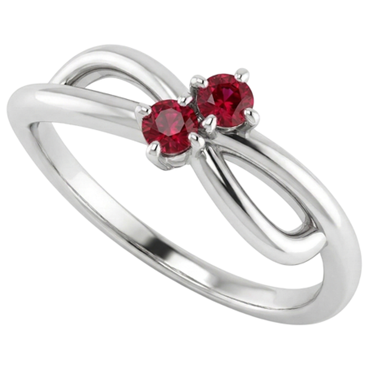 Ruby Stone Promesse Bague Ruban Tige Style Or Blanc 14K 0.50 Carats