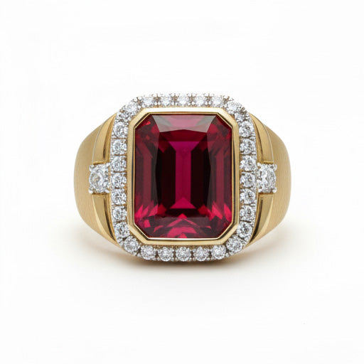Rubis Birman Taille Radiant Bague Homme en 10K Yellow Gold – vue principale