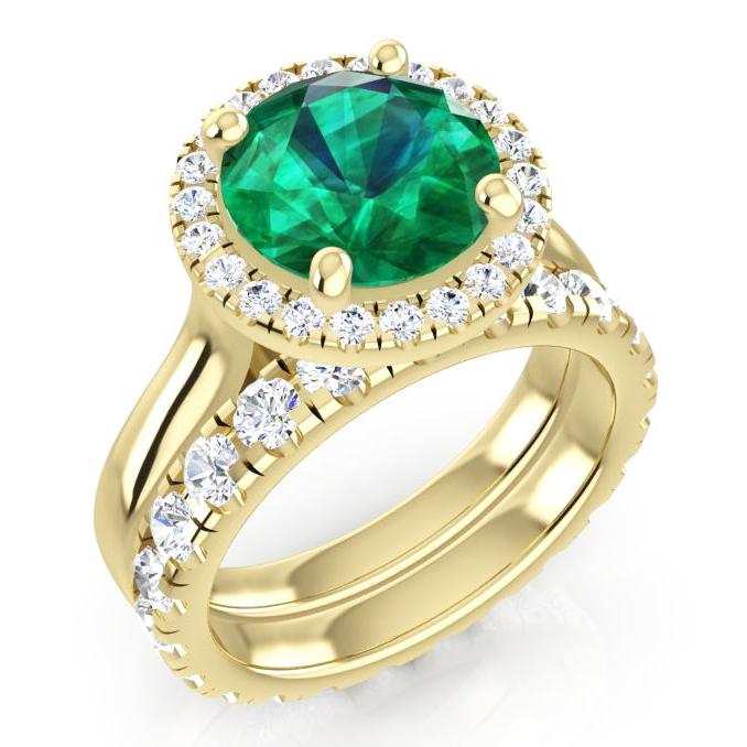 Runder Ring aus Gelbgold und grünem Smaragd