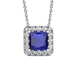 Saphir Bijoux Halo Diamant Pendentif Or Blanc 14K