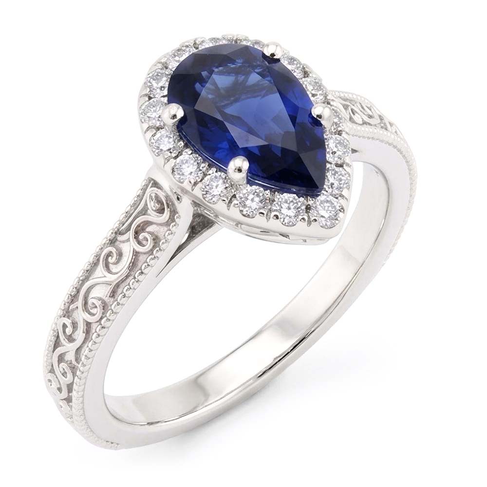 Saphir Bleu Ancien Bague Pierre Précieuse – 1 carats en Or Blanc