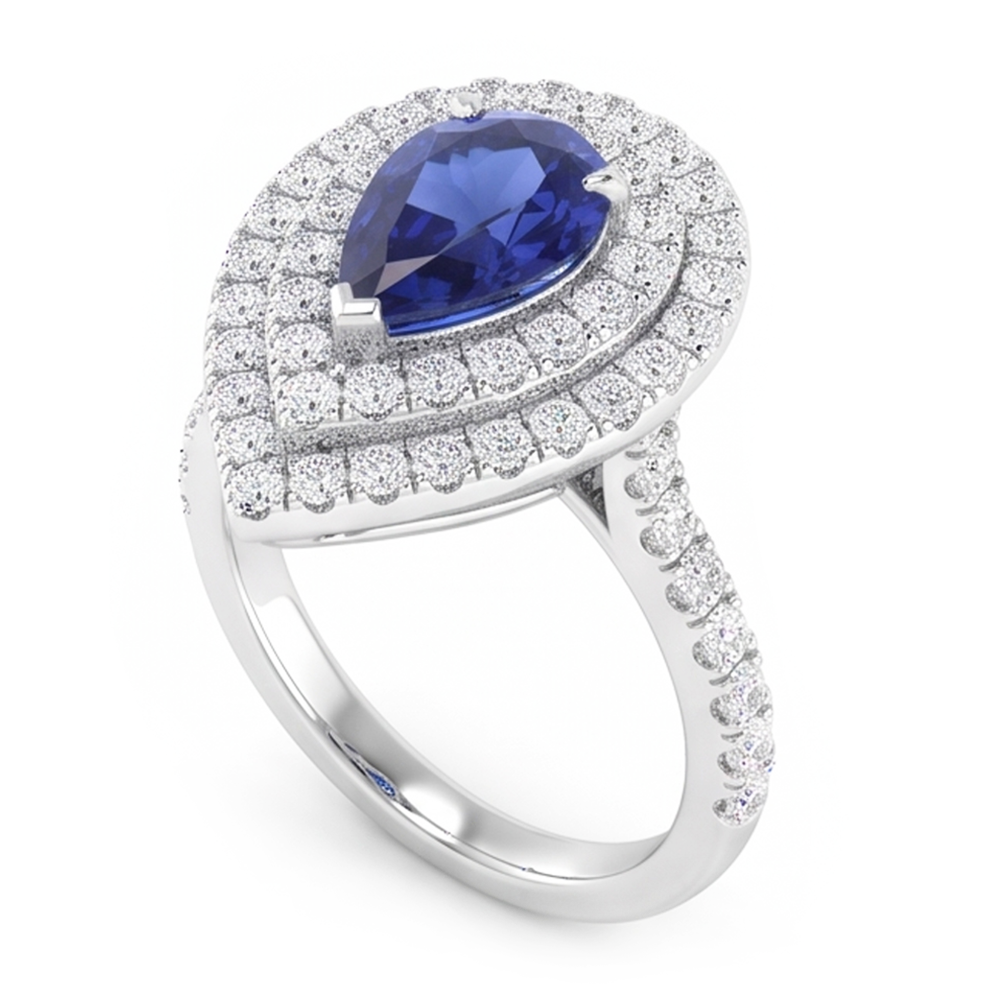 Saphir Bleu Bague Pierre Précieuse de luxe – 4 carats Or Blanc
