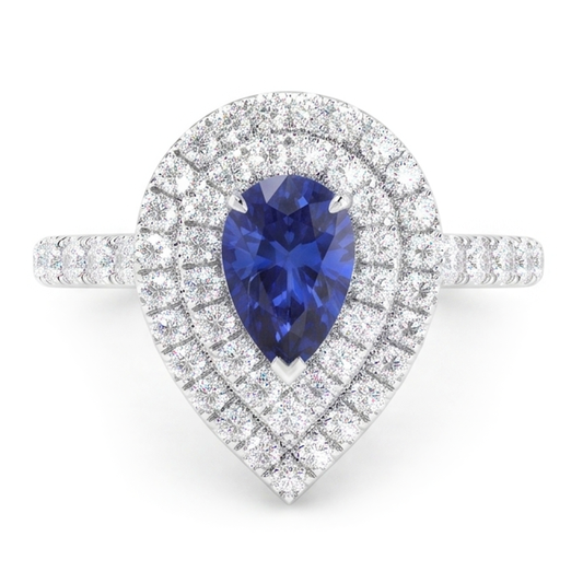 Saphir Bleu Bague Pierre Précieuse de luxe – 4 carats Or Blanc