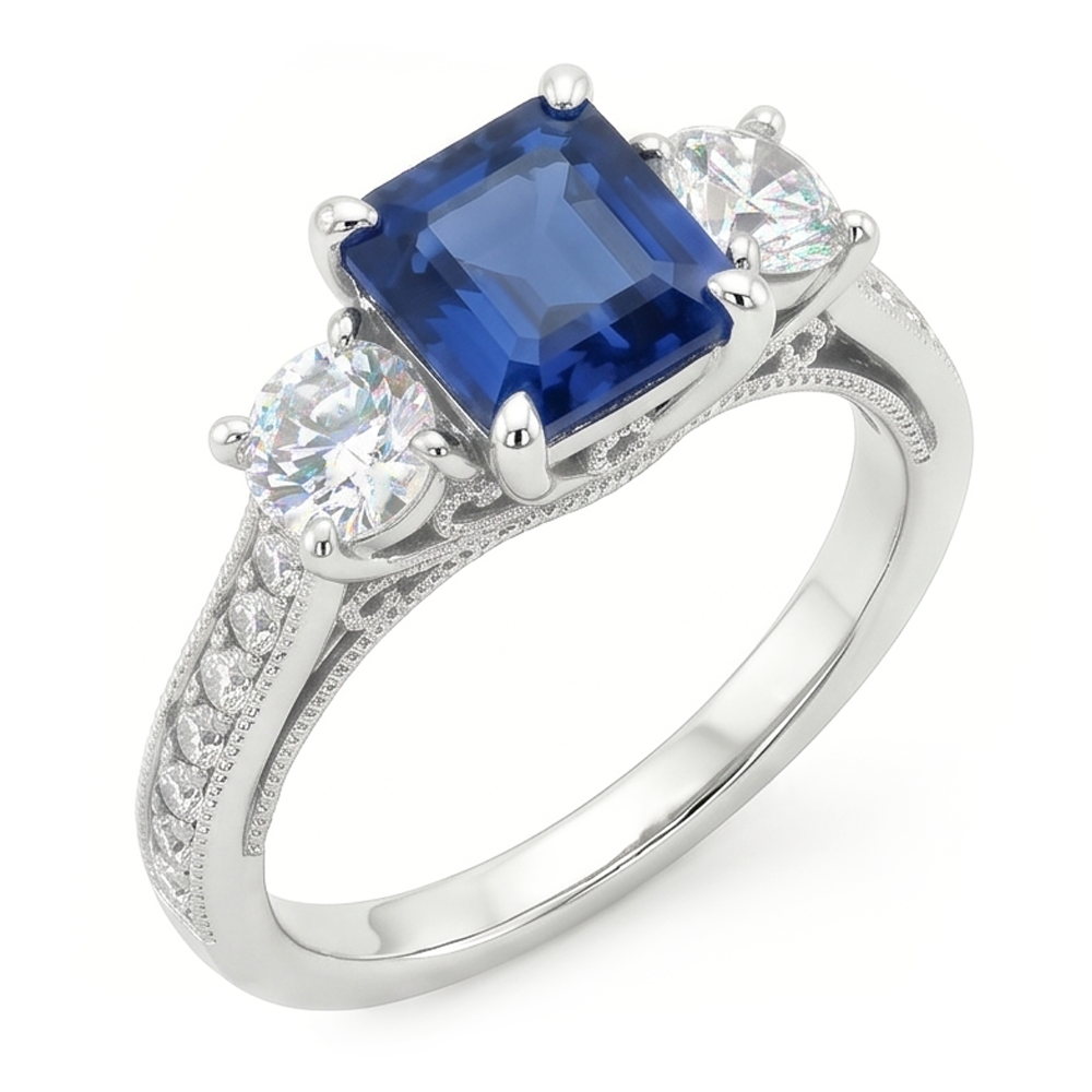 Saphir Bleu Bleuet Bague Pierre Précieuse – Or Blanc 14 Carats 5