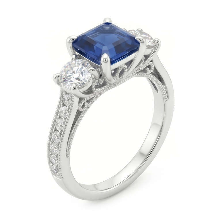 Saphir Bleu Bleuet Bague Pierre Précieuse – Or Blanc 14 Carats 5