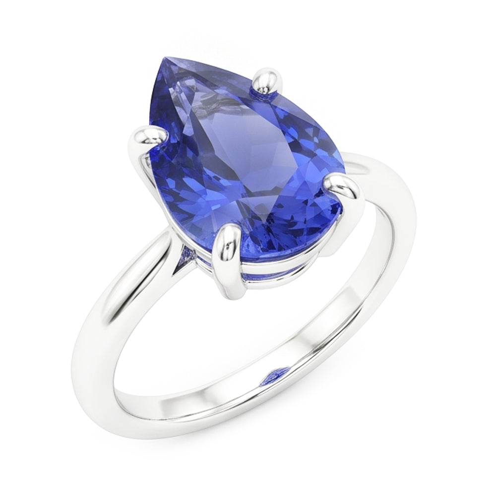 Saphir Bleu Bleuet Bague avec Gemme 3 carats – Or 14K Blanc