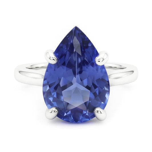 Saphir Bleu Bleuet Bague avec Gemme 3 carats – Or 14K Blanc