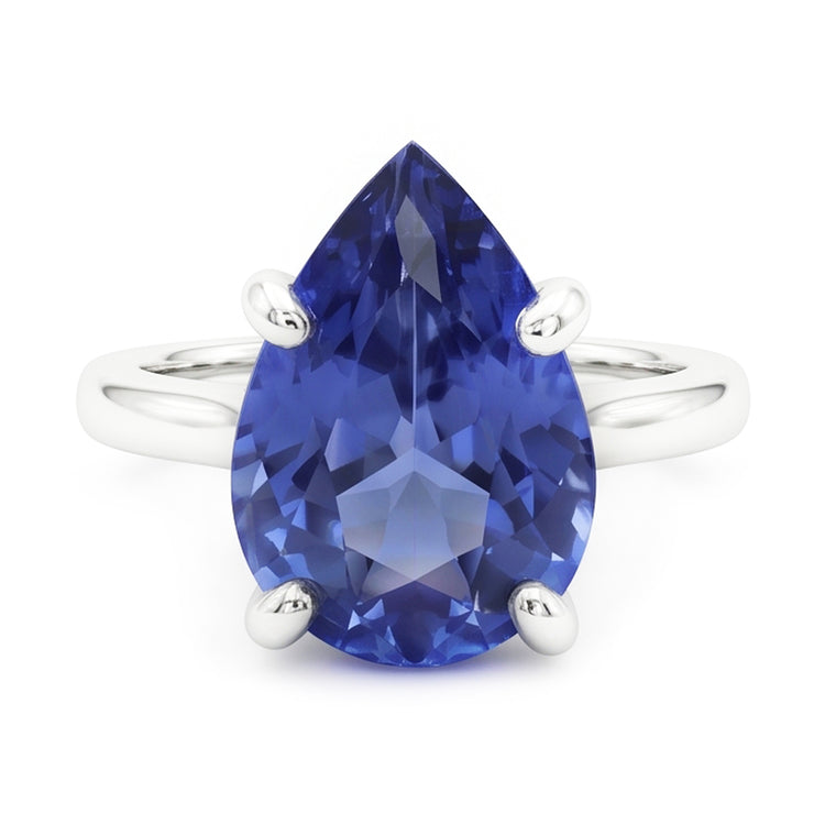 Saphir Bleu Bleuet Bague avec Gemme 3 carats – Or 14K Blanc