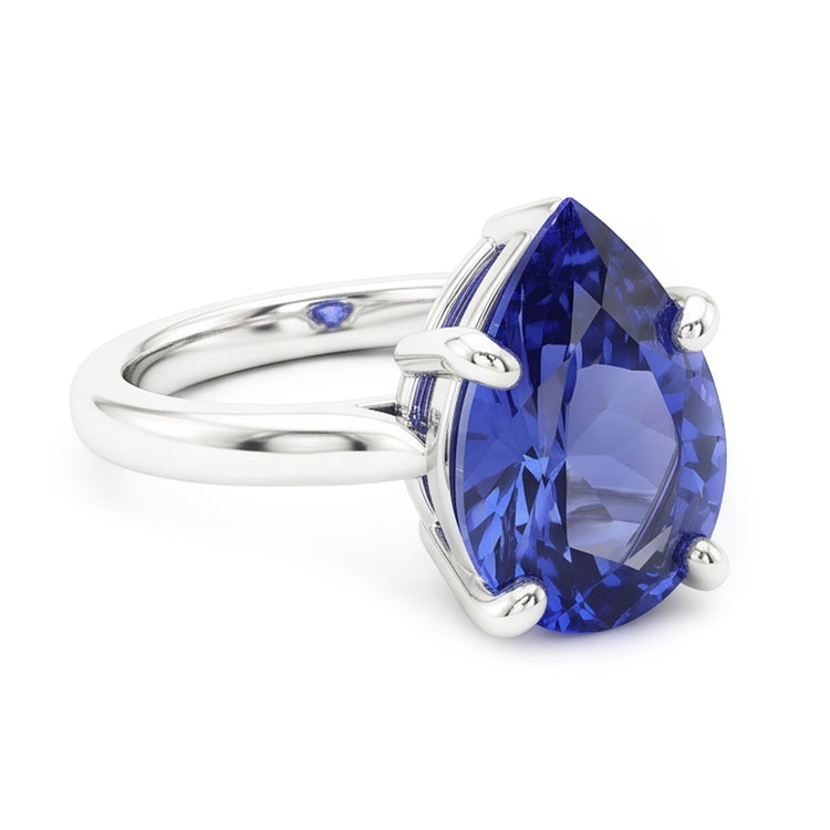 Saphir Bleu Bleuet Bague avec Gemme 3 carats – Or 14K Blanc