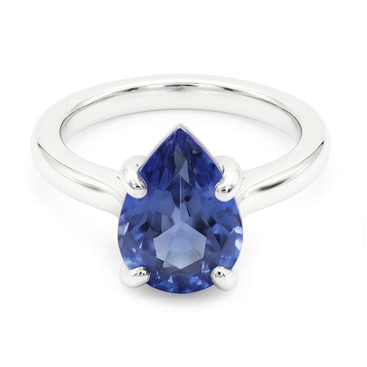 Saphir Bleu Bleuet Bague avec Gemme 3 carats – Or 14K Blanc