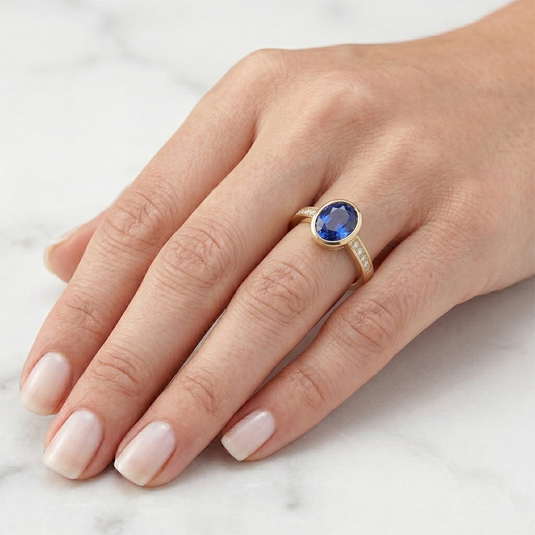 Saphir Bleu Bleuet VVS Bague Pierre de Couleur 2,5 carats en Or