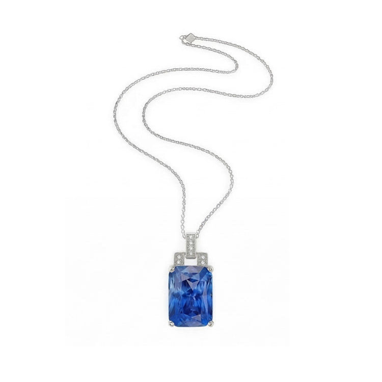 Saphir Bleu Clair Radiant & Diamant Rond Avec Chaîne 4.25 quilates