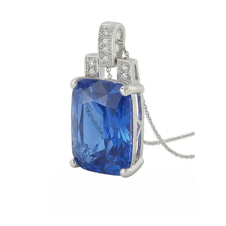 Saphir Bleu Clair Radiant & Diamant Rond Avec Chaîne 4.25 quilates