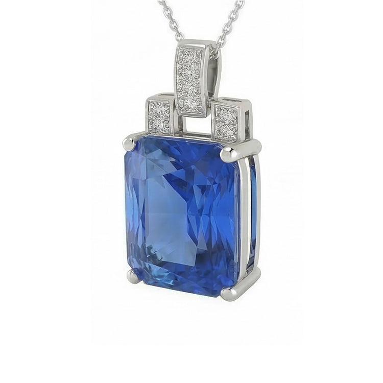 Saphir Bleu Clair Radiant & Diamant Rond Avec Chaîne 4.25 quilates