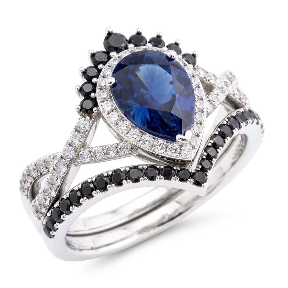 Saphir Bleu Diamant Noir Bague Pierre de Couleur – 4 carats en