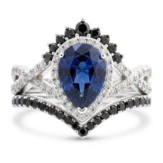 Saphir Bleu Diamant Noir Bague Pierre de Couleur – 4 carats en